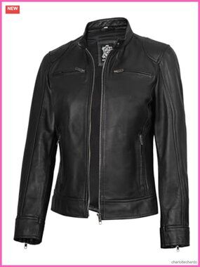 Real Lambskin Leather Jacket Cafe Racer Style Fitted Band Collar